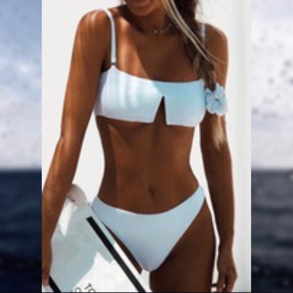 2-Piece Fork Front Solid White Bikini